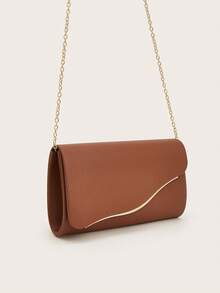 Women's Evening Clutch Bag With Detachable Gold Chain, Elegant Wavy Flap Envelope Design With Metal Trim, Perfect For Weddings, Proms, Cocktail Parties And Formal Dinners - Brown - View 5