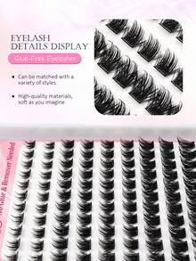 Asiteo 110pcs D Curl Glue-Free Self-Adhesive False Eyelash Clusters, Individual DIY Eyelash Extensions, Pre Glued Lashes Suitable For Daily - D - View 2