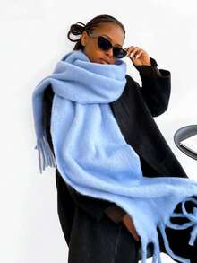 1PC Men's Solid Color Warm Thick Scarf Fashion High-End Tassel Design Versatile Large Shawl Suitable For Daily Warm Travel Or Outfit Suitable - Multicolor - View 16