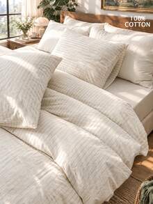 2/3pcs Linen Texture Duvet Cover Set (1 Duvet Cover, 1/2 Pillowcases), No Filling Included, Dorm Decor, Minimalist Style, Also Suitable For Bedroom And Guest Room. - Multicolor - View 1