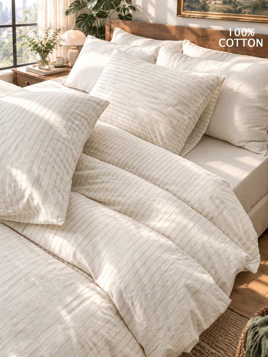 2/3pcs Linen Texture Duvet Cover Set (1 Duvet Cover, 1/2 Pillowcases), No Filling Included, Dorm Decor, Minimalist Style, Also Suitable For Bedroom And Guest Room. - Multicolor - View 1