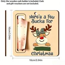Christmas Reindeer Money Gift Card Holder Wooden Ornament - Hanging Wooden Printed Logo With Polka Dot Bow Design, Seasonal Tree Pendant, For Home And Party Decoration, Winter Christmas Decor (1 Pc, Money Not Included) - A - View 4
