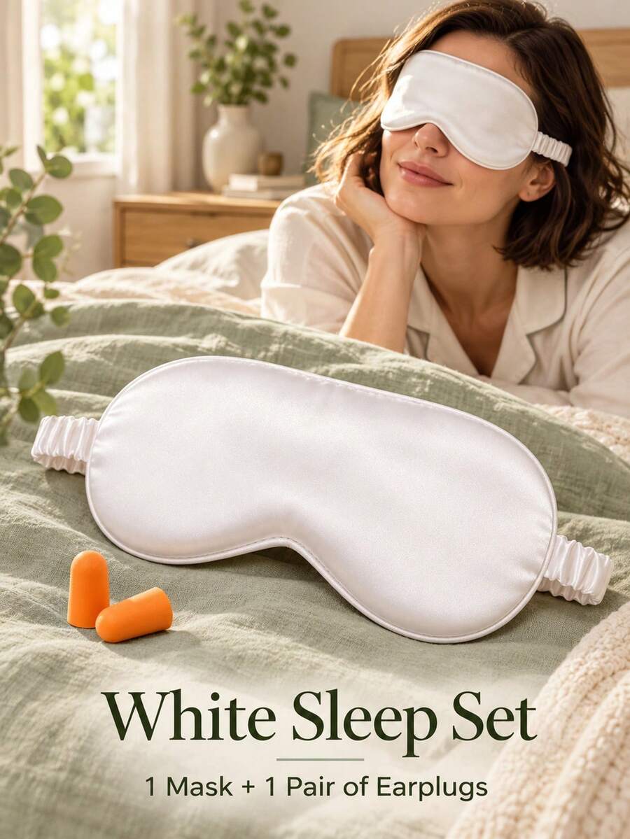 Satin Sleep Mask And Earplug Set For Bedtime, Plain Polyester Satin Eye Cover With Head Strap For Office Naps, Travel Sleeping Mask For Rest On Overnight Flights, Satin Eye Mask For Wedding Bridesmaid Gift Bags - Multicolor - View 1