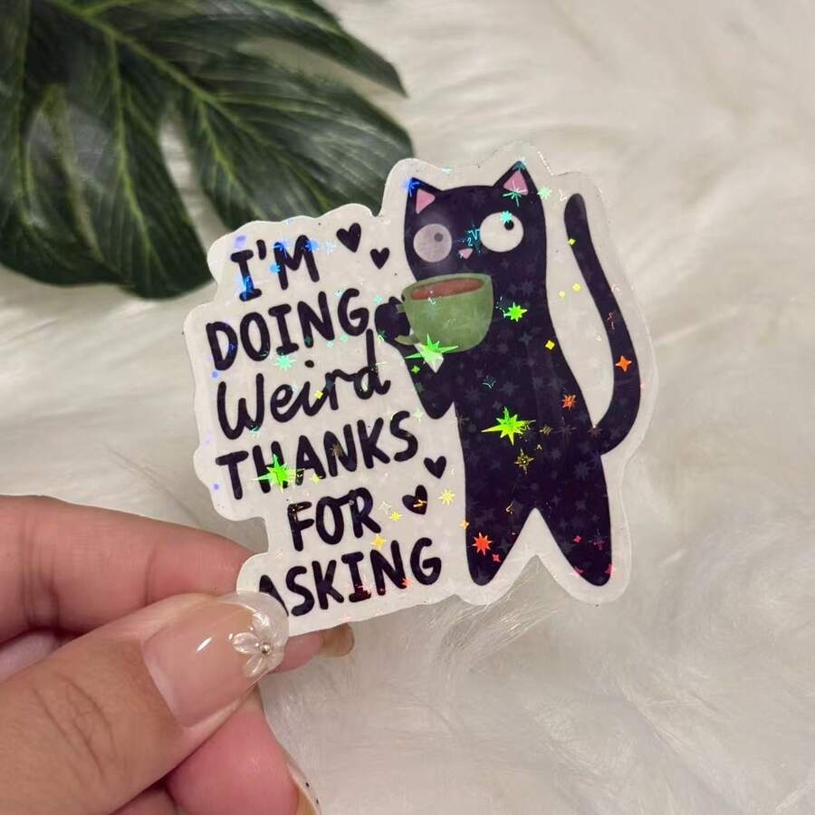 I Am Making Strange Thank You Stickers, Interesting Black Cat Coffee Vinyl Stickers, Die Cut, Suitable For Laptops, Water Bottles, Mobile Phones, Notebooks, Etc - one-size - View 1
