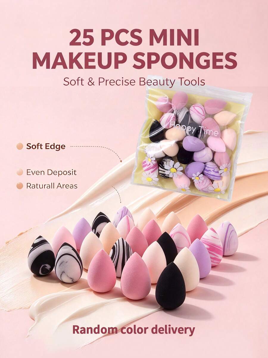 25Pcs Mini Makeup Sponges Set,Soft Cosmetic Applicators For Cream, Liquid & Powder Foundation, Random Color Delivery