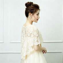 1pc Sexy Elegant Lace Trim Shawl, Suitable For Daily Wear, Party, Wedding Outerwear - Champagne - View 4