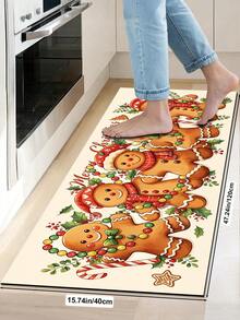 1/2pcs Christmas Kitchen Decor Rug, Christmas Gingerbread Man Pattern Design Winter Kitchen Rug And Mat, Non-Slip Washable Absorbent Kitchen Accessories Decor Mat, Christmas Holiday Gift! - Multicolor - View 15