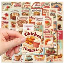50 miếng nhãn dán thực phẩm phong cách vintage cho sổ tay, nhật ký, scrapbook, lịch, hành lý, phong bì, thiệp chúc mừng, vở, máy tính bảng, bình nước - Nhiều màu - Xem 9