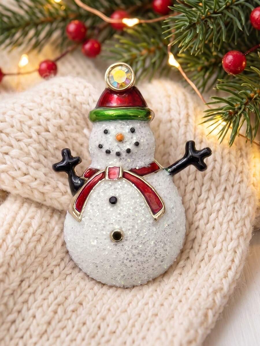 1pc Women's Brooch, Multi-Color Metal, Cute Snowman Design Fashionable Women's Accessory Suitable For Autumn Outfit, Holiday Gift, Christmas Wear - Multicolor - View 1