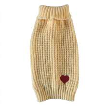 Warm Winter Pet Outfit Light Yellow Knitted Sweater Cute Red Heart Dog Cat Clothes Gift For Teddy Chihuahua - Multicolor - View 3