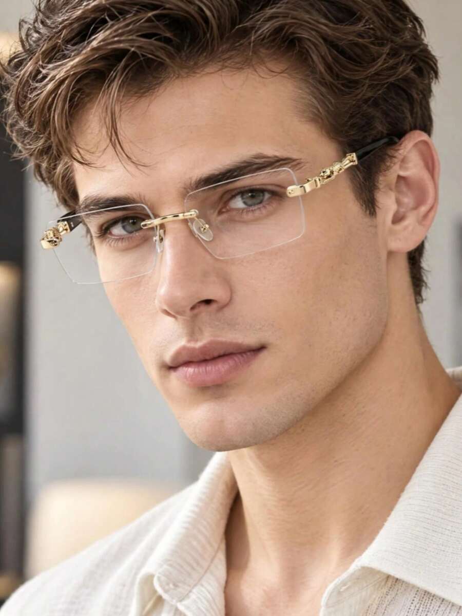 1 Pair Of New INS Retro Style Leopard Head Decorative Frameless Flat Glasses - Clear - View 1