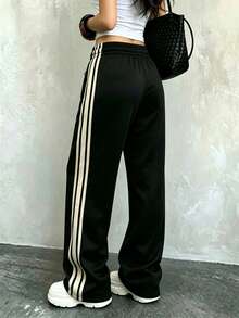 AIbart Women's Colorblock Casual Everyday Long Pants - Black - View 3