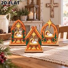 2D Flat 3pcs Christmas Wooden Decorations, Holiday Desktop Ornaments, Home Office Party Scene Decor, Atmospheric Christmas Gift - A - View 4