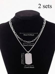 2pcs/Set Fashion Minimalist Dog Tag Necklace + Stainless Steel Chain Necklace, Versatile Jewelry Suitable For Daily Wear, Best Gift For Friends - Multicolor - View 6