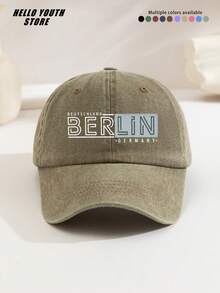 1pc BERLIN Printed Baseball Cap, Warm & Comfortable Multi-Functional Baseball Cap, Men's Washed Vintage Hat, Suitable For Autumn And Winter Daily Outings And Life, Daily Outfit Decorative Hat, Best Gift For Friends - A - View 10