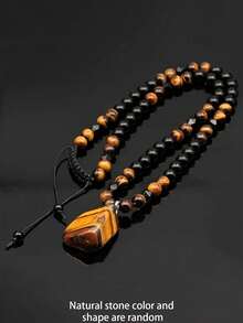 1pc Natural Tiger Eye Crystal Beads Weaving Adjustable Retro Fashionable Multicolor Unisex Necklace, Suitable For Party, Gathering, And Daily Outfit Accessories - Multicolor - View 3