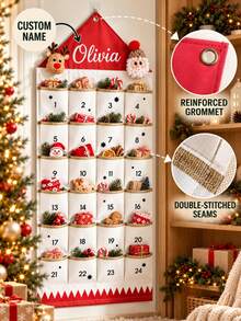 Personalized Embroidered Christmas Advent Calendar (With Doll) – 24-Pocket Fabric Wall Calendar With Custom Knitted Name; Perfect For Home Decor And Christmas Gifts - Multicolor - View 4