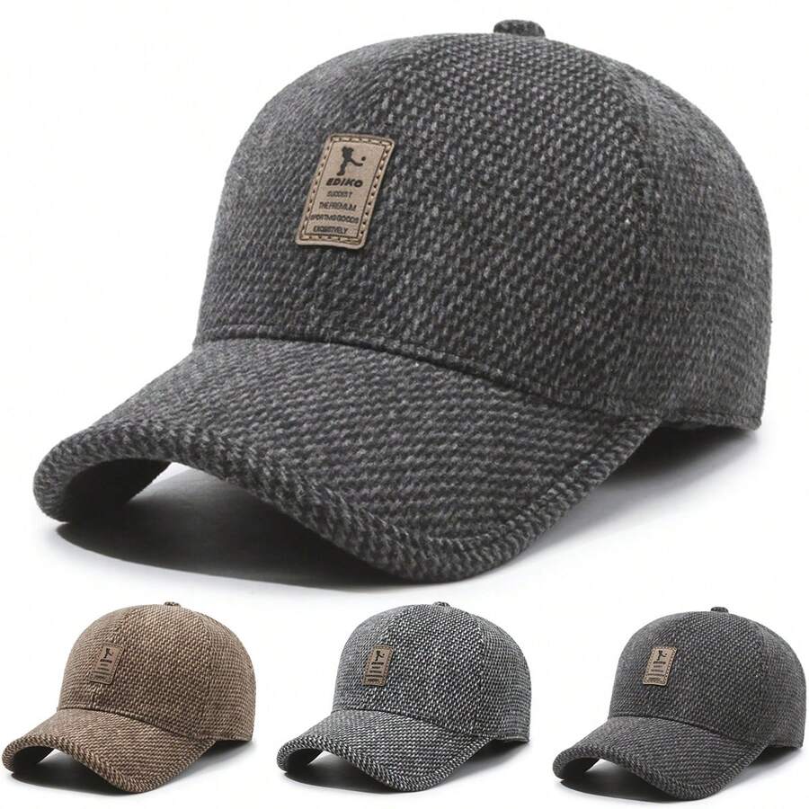 1pc Men's Wool Earflap Baseball Cap, Street Fashion Hat, Outdoor Warm ...