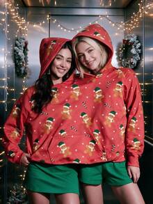 Christmas Besties & Couples Must-Have, Women's Double Hooded Oversized Sweatshirt For Holiday, One, Fleece Lined, Fall Winter - Multicolor - View 2