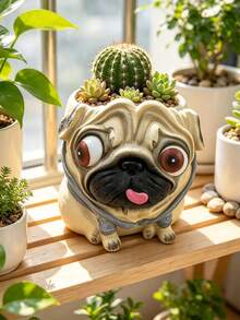 1Set Cute Dog-Shaped Planter Pot, Dual-Use Desktop Pen Holder, Pug Teddy Succulent Flower Pot, Home Table Decor Ornament Gardening Gift Home Decor - Conventional - View 4