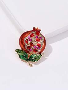 New Pomegranate Fruit Brooch With Elegant Oil-Drop Rhinestone Design, Lapel Pin Brooch Jewelry Accessory For Clothing - Red - View 5