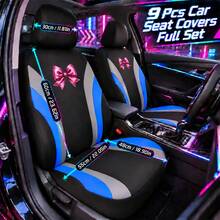 Shiny Hot Pink Bow Print 9-Piece Car Seat Cover Set, Full Car Interior Accessories Suitable For Daily Use By Women And Girls - Double Waistline - View 11
