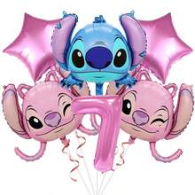 Disney Stitch & Angel Foil Balloon Set, Pink Number 1-9 Cartoon Balloons, 1-9 Years Old Birthday Party Decoration - As Shown In the Figure - View 16