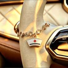 Móc treo gương chiếu hậu ô tô hình trái tim mũ bác sĩ và y tá, dây xích đính đá rhinestone, mặt dây treo nội thất ô tô chủ đề y tế sáng tạo, phụ kiện trang trí ô tô cho nữ - Y tá - Xem 5