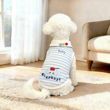 1 pieza Chaleco para mascota perro/gato, chaleco ligero y de moda a rayas sin mangas para primavera/otoño, adecuado para caniche teddy y otras mascotas de tamaño pequeño a mediano - Azul y blanco - Ver 1