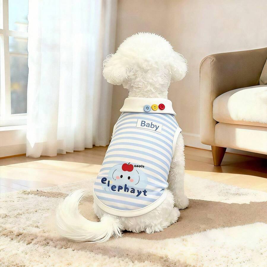 1 pieza Chaleco para mascota perro/gato, chaleco ligero y de moda a rayas sin mangas para primavera/otoño, adecuado para caniche teddy y otras mascotas de tamaño pequeño a mediano - Azul y blanco - Ver 1
