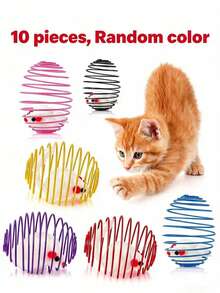 1/2/5pcs Random Color Cat Toy Spring Cage With Mouse Design, Cute Appearance, Perfect For Cats To Play - Multicolor - View 9