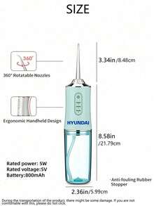 HYUNDAI Rechargeable Portable Wireless Water Flosser, Electric Dental Water Flosser With 3 Modes And 4 Nozzles, Suitable For Home Oral Care - Green - View 9
