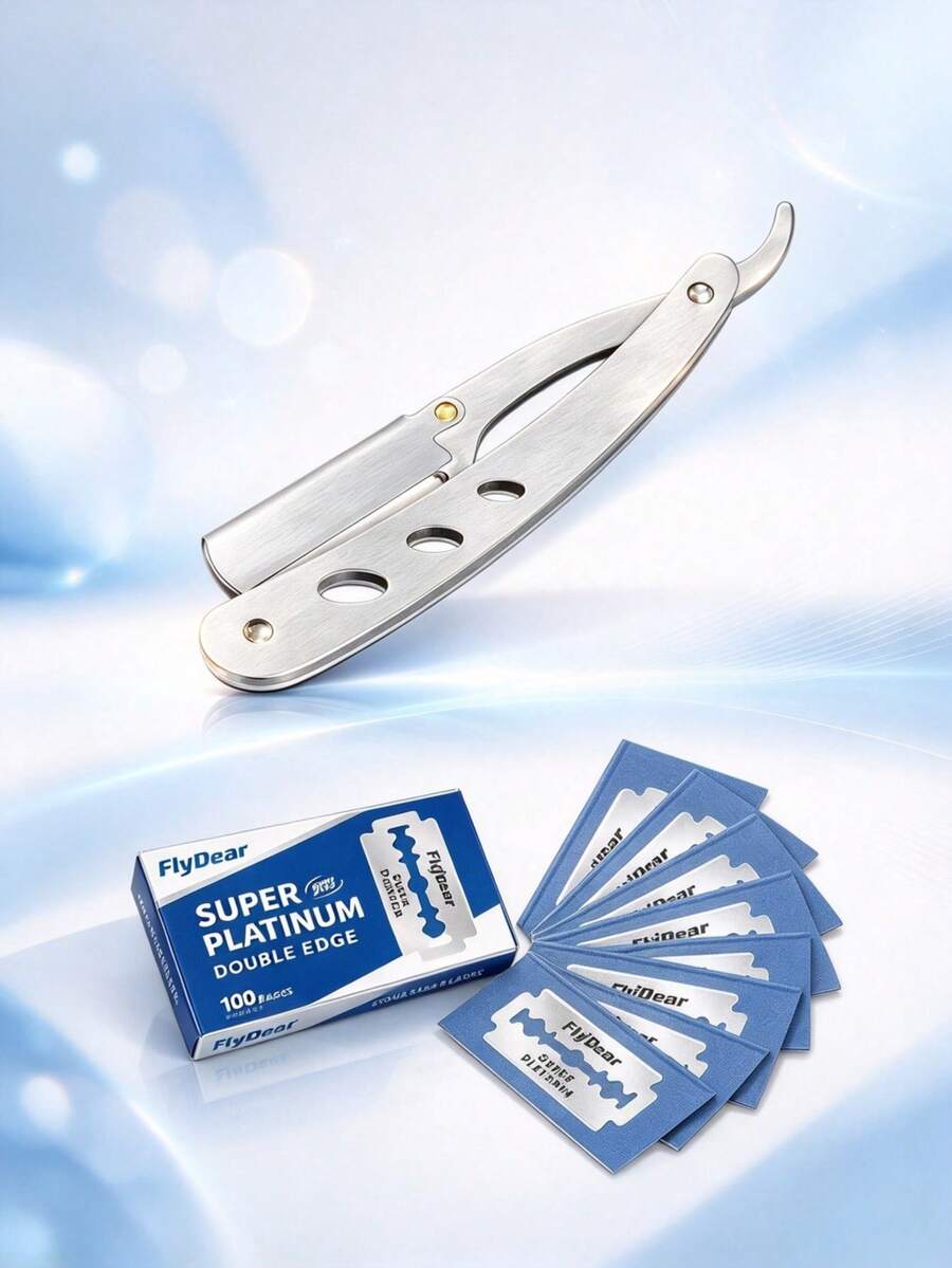 Barbershop Straight Edge Razor For Men's Facial Care, Manual Shaving, Beard Trimming And Hairdressing - Stainless Steel, Ergonomic Design, Portable And Space Saving