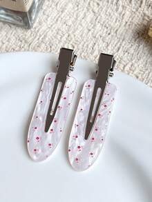 6/3/1pc Cute Sweet Pink Seamless Crocodile Hair Clip, Gentle Girl Style Floral Polka Dot Side Bang Clip, Rhinestone Bow Hair Clip For Women - Pink - View 10