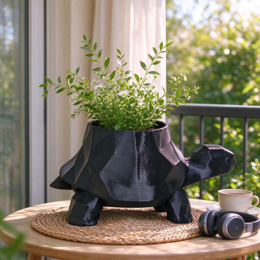 1/2pcs Low Poly Black Tortoise Hide A Key Planter, Outdoor Garden Secret Spare Key Hider, Geometric Turtle Flower Vase Decor, Multi-Use Succulent Pot Yard Entrance Desktop Tabletop Home Ornament - One Size - View 1