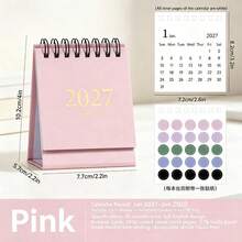 1pc 2027 Mini Minimalist Solid Color Desktop Calendar, Portable Office Desk Calendar Monthly Planner, Vertical Flip Calendar With Decorative Round Stickers - Multi-color - View 6