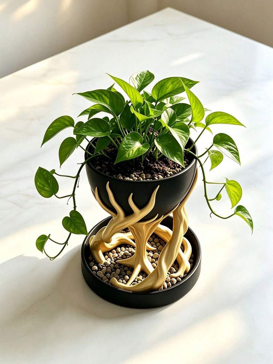 10pcs Resin Tree Root Shaped Flower Pot Stand Decor High Rack Planter With Drainage Tray, Unique Succulent Plant Pot, Home Desktop Indoor Plant Decoration - A - View 1