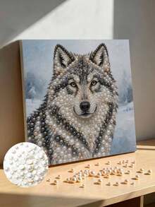 DIY Pearl Painting Set With Frame, Snow Wolf Pearl Art Painting, Handmade Home Wall Decoration. - A - View 1