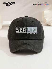 1pc BERLIN Printed Baseball Cap, Warm & Comfortable Multi-Functional Baseball Cap, Men's Washed Vintage Hat, Suitable For Autumn And Winter Daily Outings And Life, Daily Outfit Decorative Hat, Best Gift For Friends - A - View 12
