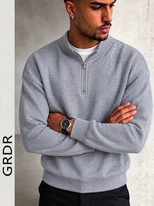 GRDR Men's Autumn/Winter Zip-Up Turn Collar Sweatshirt - Grey - View 5