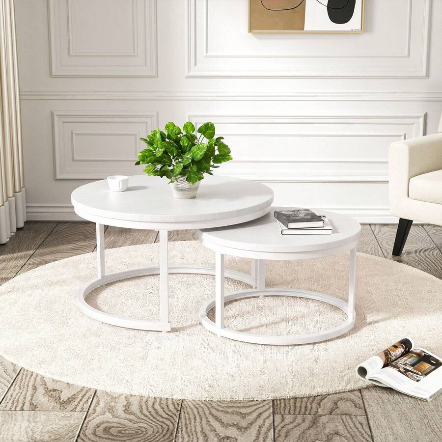 Nalupatio Round Nesting Coffee Table Set Of 2, Multi-Functional Side ...