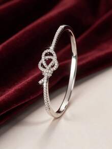 1pc Concentric Knot Open Bangle, Fully Pave Diamond Wrist Accessory, Delicate Gift For Date And Party - Bracelet - View 8