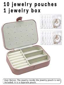 11pcs Travel Jewelry Box, Portable Jewelry Earring Organizer, Small Necklace Storage Box, Suitable For Vacation Use, Secure Closure Design, Travel Essential, 1 Jewelry Box + 10 Waterproof Anti-Oxidation PVC Jewelry Bags, Bridal Bridesmaid Christmas Gift, Suitable For Women And Girls - Multicolor - View 11