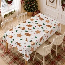 1pc Christmas Minimalist Gingerbread Man Pattern Tablecloth, Stain-Resistant Dining Table Decor Cloth, Suitable For Kitchen, Dining Table, Coffee Table, TV Cabinet, Entryway, Party Holiday Decoration, Home Decor, Christmas Gathering - Multicolor - View 2