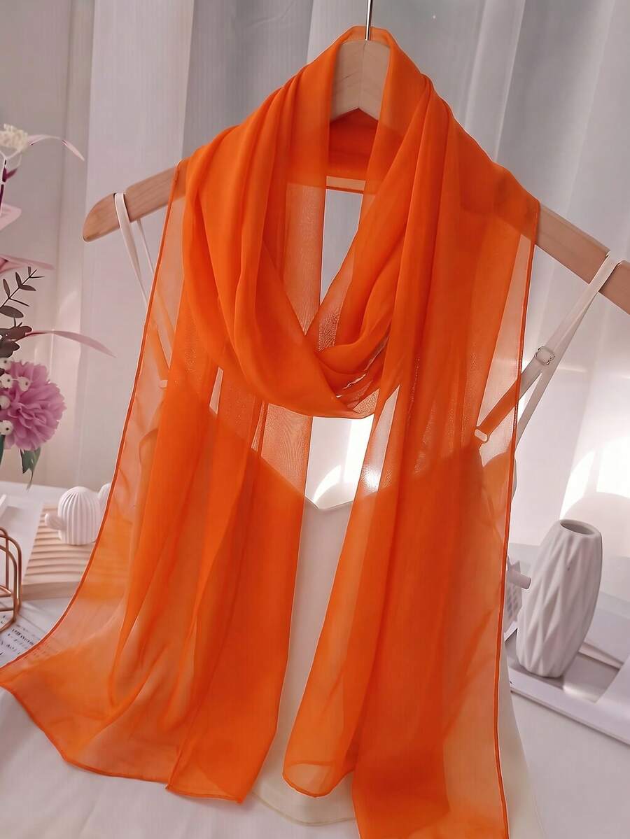 1件女款春季經典純色雪紡絲巾，多功能真絲圍巾