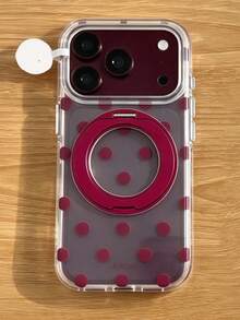 簡約波點銀色電鍍 360度旋轉磁吸支架手機殼，適用 18 Pro Max 18 Pro 17 Pro Max 17 Pro 16 Pro 16 Pro Max 15 Pro Max 15 Pro 14 Pro Max 14 Pro 13 Pro Max 13 12 Pro Max 14 15 16 Plus 11，透明軟殼保護套 - 酒紅色波點 - 查看 3