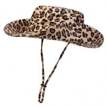 1pc Women's Leopard Print Wide Brim Bucket Hat, Outdoor Hiking Sun Protection Hat, Casual Wide Brim Hat Suitable For Spring/Summer Travel, Beach, UV Protection - Multicolor - View 7