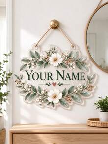 1pc Personalized Floral Acrylic Door Sign, Custom Name Hanging Plaque, Clear Acrylic Wall Decor, UV Printed Sign With Jute Rope, Ready To Hang Bedroom And Front Door Decoration, Housewarming Gift, Aesthetic Home Decor - Multicolor - View 3
