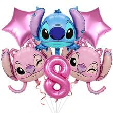 Disney Stitch & Angel Foil Balloon Set, Pink Number 1-9 Cartoon Balloons, 1-9 Years Old Birthday Party Decoration - As Shown In the Figure - View 7