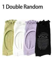 3 Pairs Candy Color Hollow Out Yoga Socks, Toe Separator Socks With Non-Slip Dots, Ruffle Edge Sports Boat Socks, Fashion Comfortable Summer Athletic Socks, Non-Slip, Without Sock Board - Multicolor - View 7